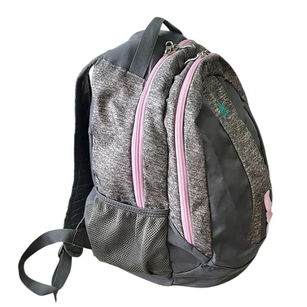 Adidas Gray Backpack with Pink Accents Extra Large Capacity Multiple Pockets